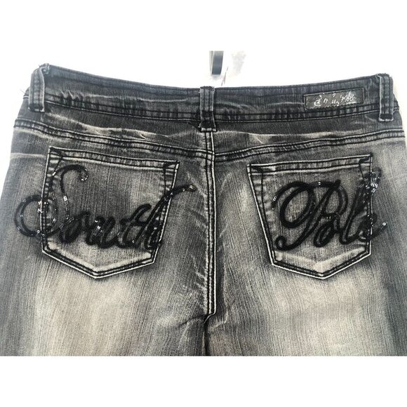 Vintage Southpole Distressed Black Jeans Bling Spell Out Logo Juniors Women's 13 - Picture 4 of 7